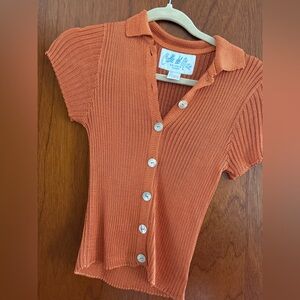 Calle Del Mar Orange Short Sleeve Button-Up Cardigan Polo Top